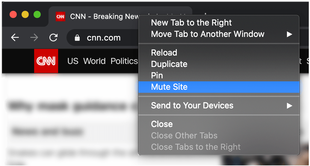 Screenshot showing how to mute a specific tab in Chrome browser